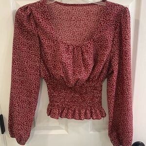 Red Floral Long Sleeve Blouse
